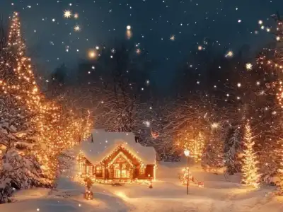 Christmas markets in Europe, holiday lights, snowy streets, festive decorations